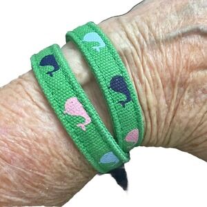 Sloane Ranger Green & Pink & Blue Whales Fabric Wrap Around Snap Bracelet 15.5"